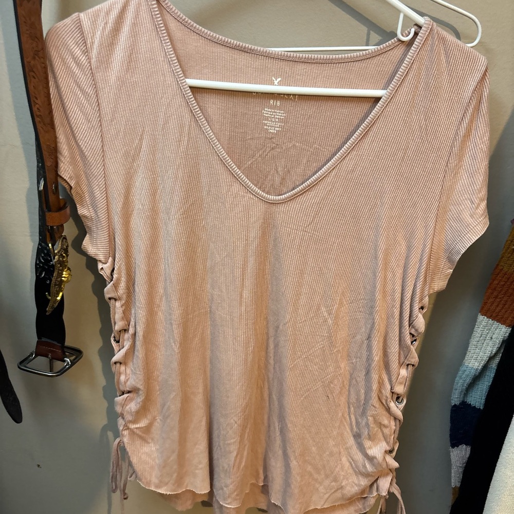 American Eagle Outfitters Light Pink Ruched Tee